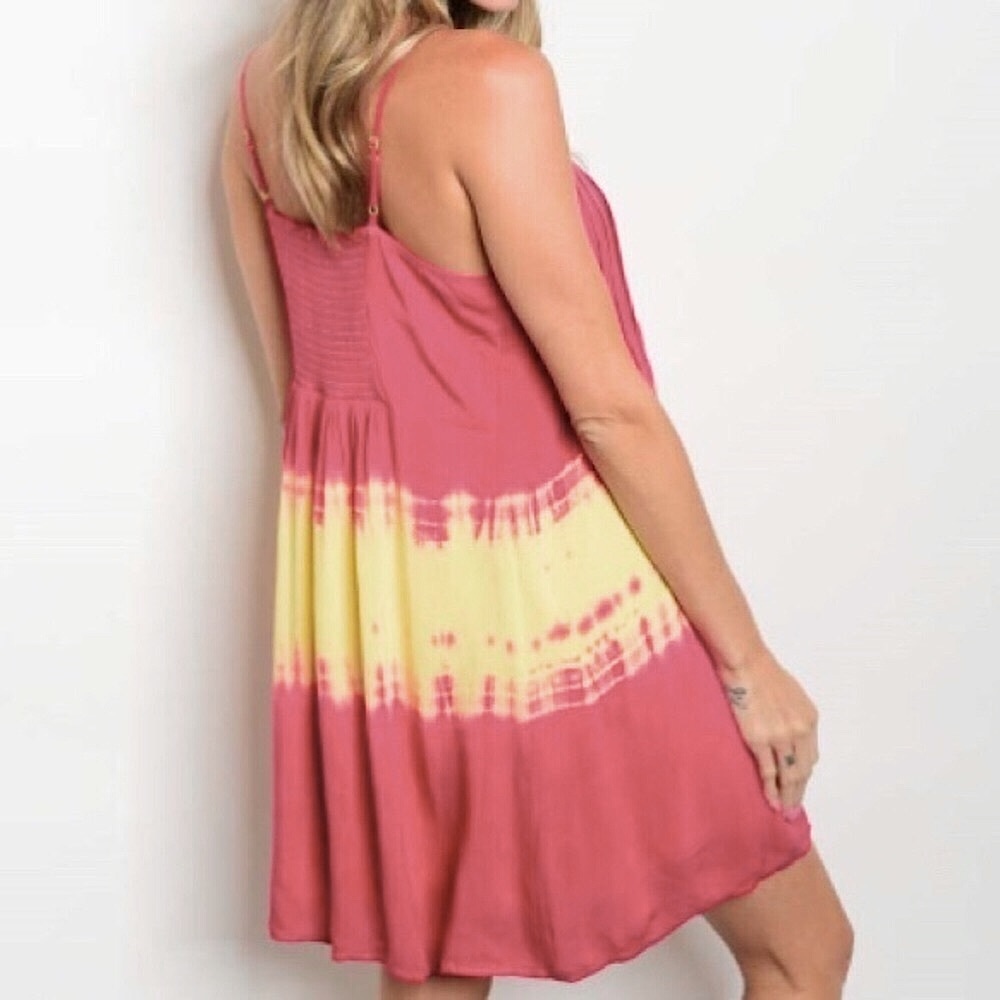 Poema Pink & Yellow Berry Tie-Dye Dress, Sz. S - Picture 2 of 2